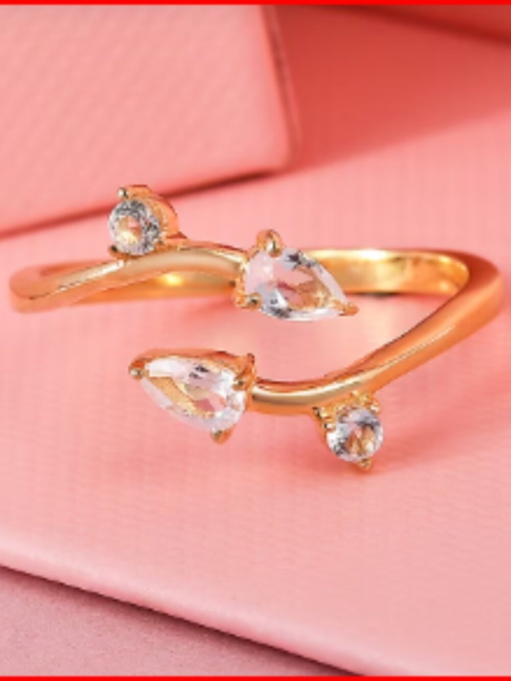 Thumb Ring White Topaz Floral Snake Bypass in Vermeil Yellow Gold Over Sterling
